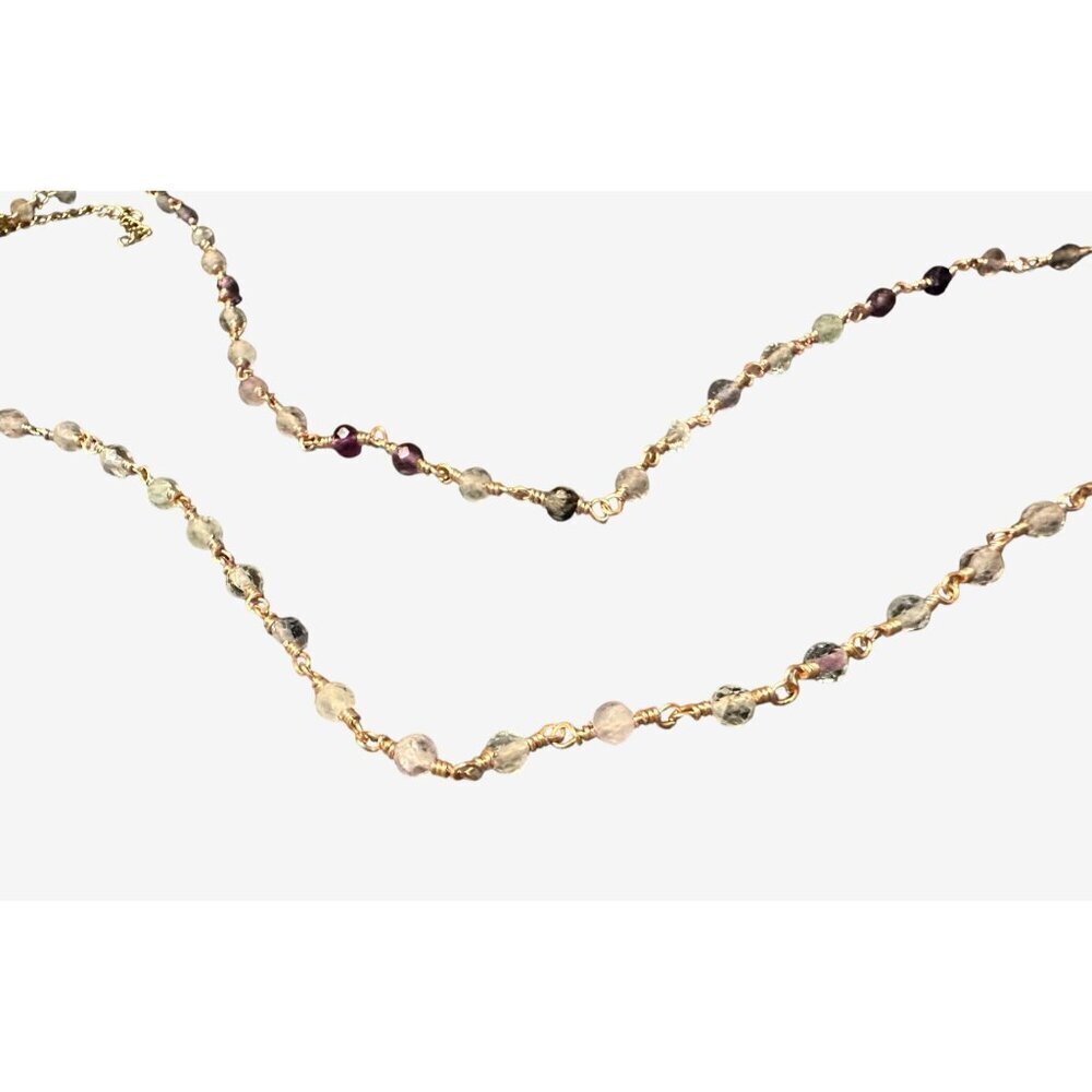 Handmade Crystal Point Pendant Necklace With Multicolor Beaded Chain & Gold - Picture 6 of 10
